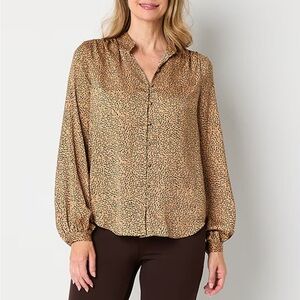 Liz Claiborne Tan and Black Patterned Blouse
